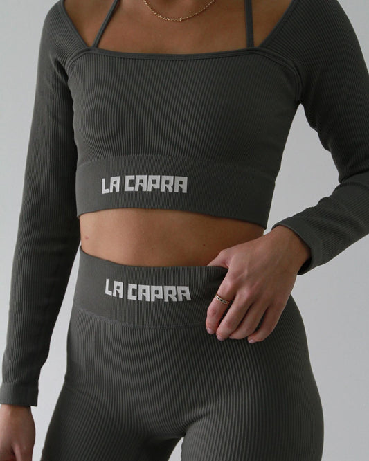 Cloud Grey V1 Ribbed Long Sleeve Crop