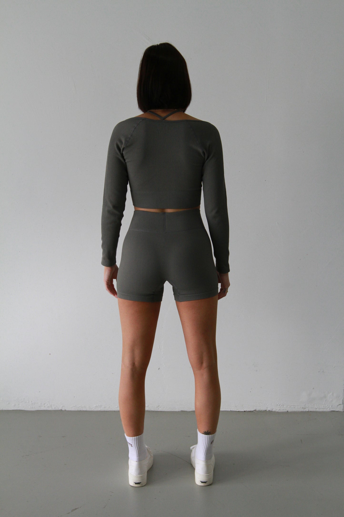 Cloud Grey V1 Ribbed Long Sleeve Crop