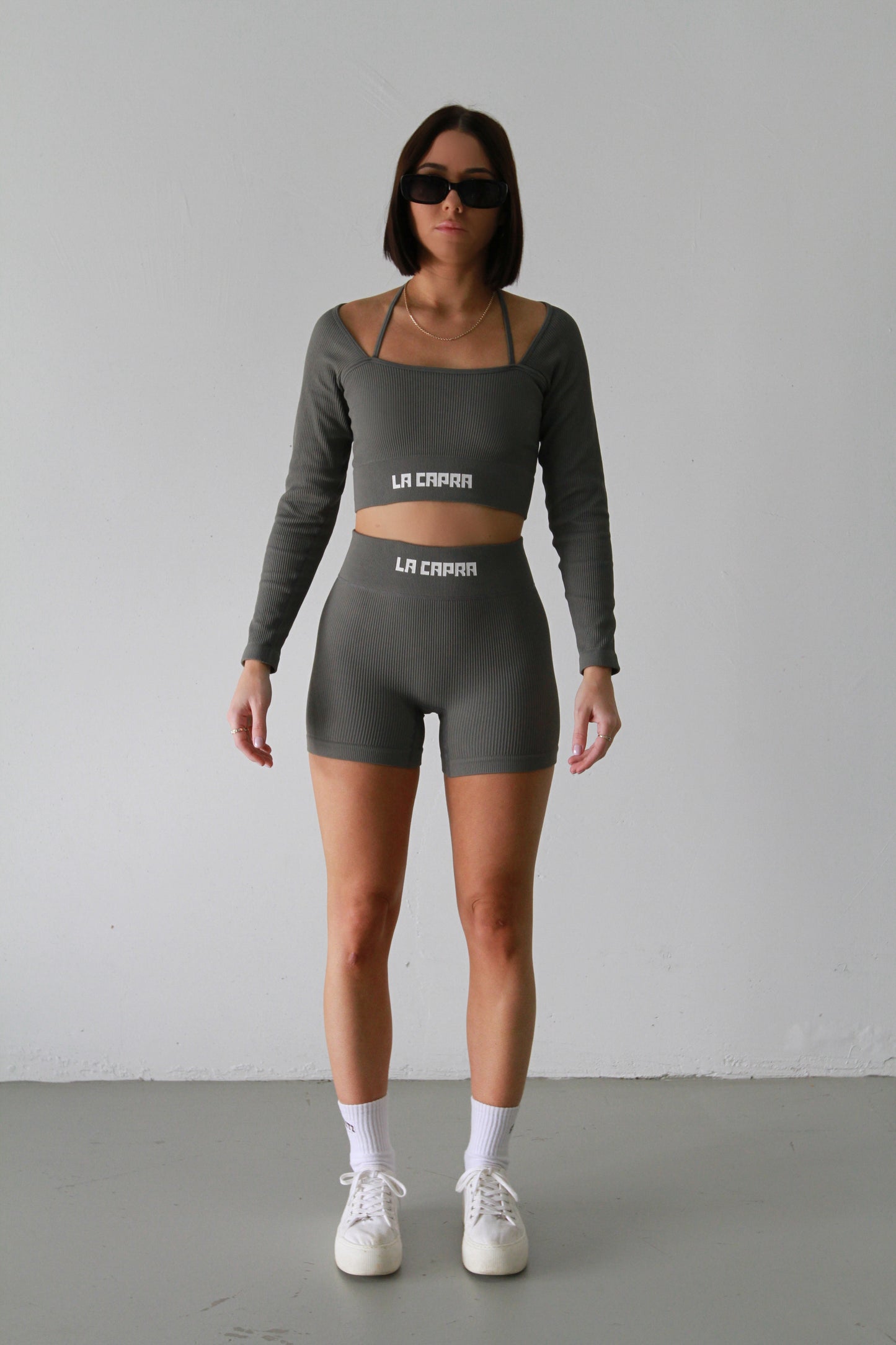 Cloud Grey V1 Ribbed Long Sleeve Crop