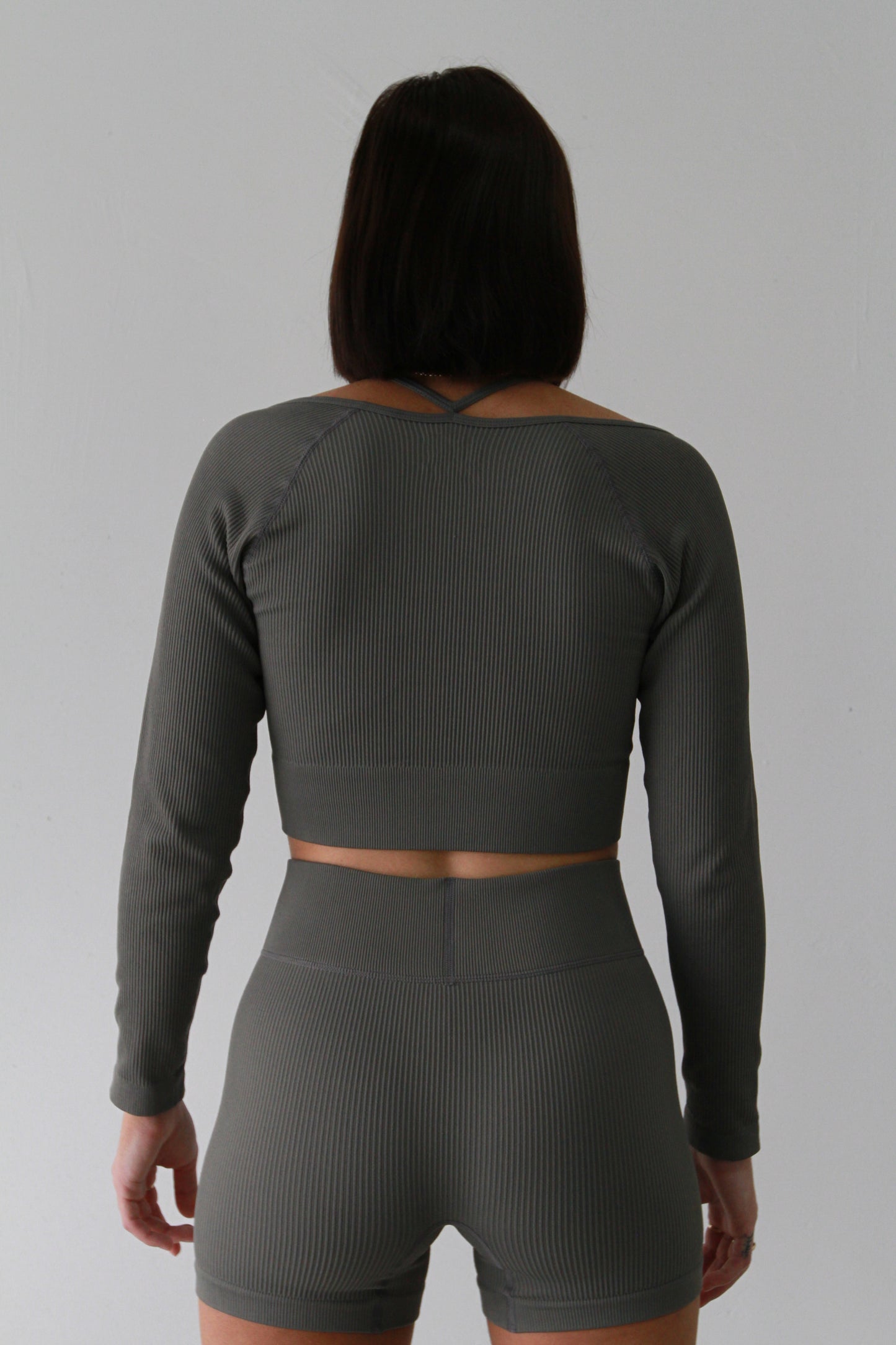 Cloud Grey V1 Ribbed Long Sleeve Crop