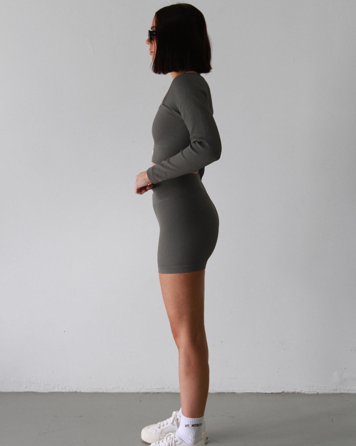 Cloud Grey V1 Ribbed Long Sleeve Crop